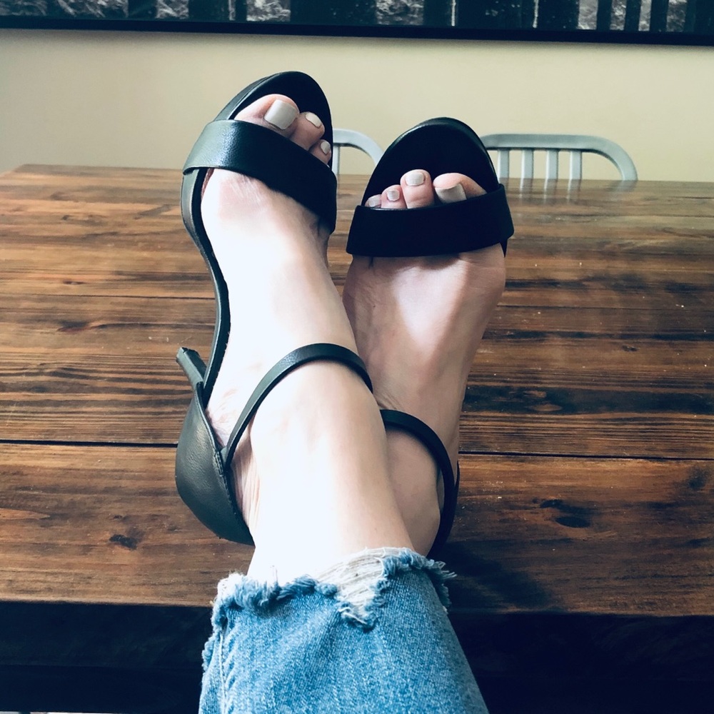 Unlisted black ankle strap platform heels